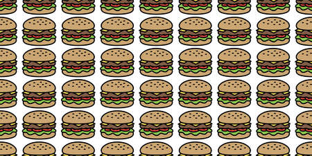 hamburger seamless pattern fast food vector bakery baked meat icon restaurant repeat wallpaper scarf isolated cartoon tile background doodle illustration designの写真素材