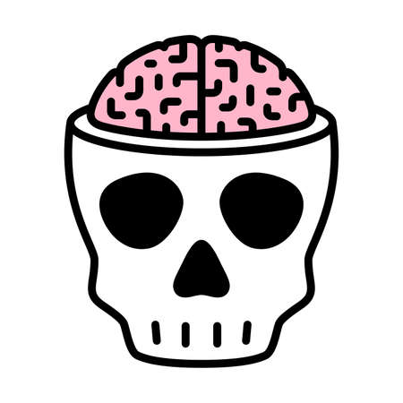 skull icon vector Halloween brain logo pirate symbol bone ghost head cartoon character illustration doodle designのイラスト素材