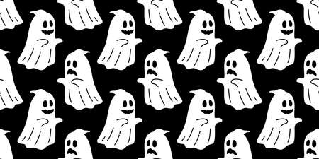 Ghost seamless pattern vector Halloween spooky scarf isolated repeat wallpaper tile background devil evil cartoon illustration doodle gift wrap paper black designのイラスト素材