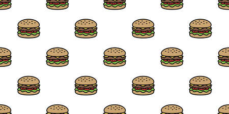hamburger  seamless pattern fast food vector bakery baked meat icon restaurant repeat wallpaper scarf isolated cartoon tile background illustration doodle designのイラスト素材