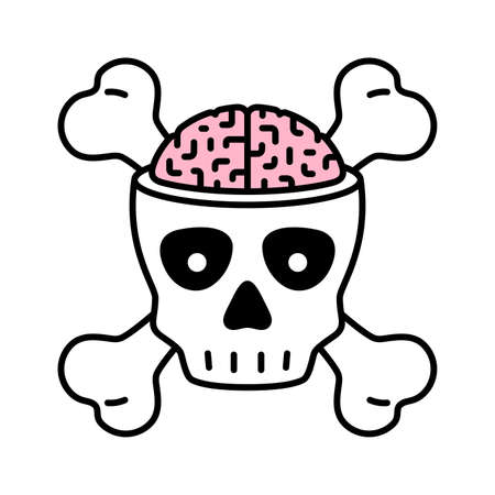 skull crossbones icon brain vector Halloween  zombie pirate symbol bone ghost head cartoon character doodle illustration designのイラスト素材