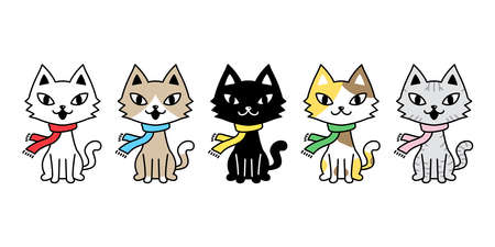 cat vector icon calico kitten Christmas scarf character cartoon pet breed logo symbol doodle illustration animal designのイラスト素材