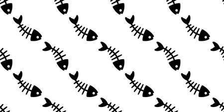 fish bone Seamless pattern shark vector salmon dolphin tuna doodle icon cartoon ocean sea repeat wallpaper scarf isolated tile background animal illustration designのイラスト素材