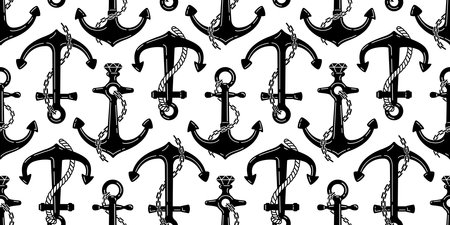 Anchor seamless pattern vector boat helm pirate maritime Nautical scarf isolated ocean sea repeat wallpaper tile background illustration designのイラスト素材