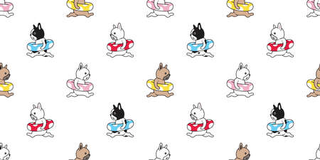 dog seamless pattern french bulldog vector swimming pool ring cartoon tile background beach ocean repeat wallpaper summer scarf isolated doodle illustration designのイラスト素材