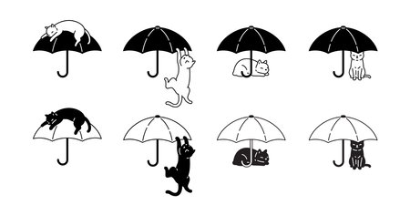 cat vector umbrella kitten calico icon logo pet breed cartoon character rain symbol doodle illustration designのイラスト素材