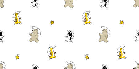 Bear cat dog seamless pattern french bulldog duck polar bear umbrella vector cartoon repeat background tile wallpaper illustration doodle designのイラスト素材