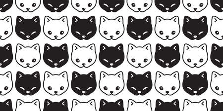 cat seamless pattern kitten head calico vector pet scarf isolated repeat background animal cartoon tile wallpaper illustration doodle black white designのイラスト素材