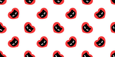 cat seamless pattern heart valentine vector footprint head dog kitten cartoon scarf isolated repeat...
