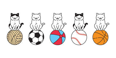 cat vector basketball kitten calico icon logo pet yarn ball soccer football baseball sport cartoon character sport doodle symbol illustration designのイラスト素材