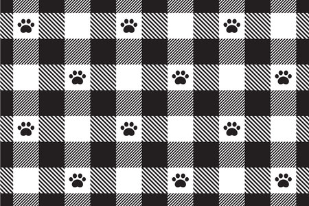 dog paw seamless pattern footprint cat checked tartan plaid french bulldog vector cartoon repeat wallpaper tile background doodle scarf isolated illustration designのイラスト素材