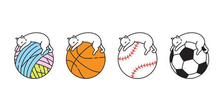 cat vector basketball kitten sleeping calico icon logo yarn ball soccer football baseball pet sport cartoon character sport doodle symbol illustration designのイラスト素材