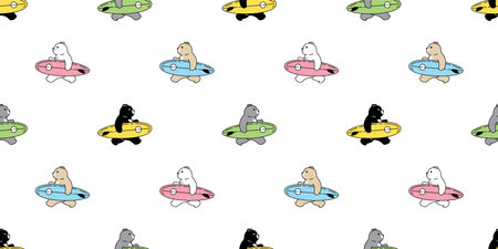 Bear seamless pattern polar surfboard vector beach swimming teddy cartoon doodle scarf isolated tile background repeat wallpaper illustration designのイラスト素材
