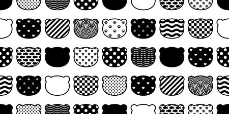 Bear seamless pattern polar bear face head vector japan wave striped polka dot cartoon doodle tile wallpaper repeat background illustration designのイラスト素材