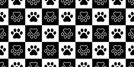Dog Paw seamless pattern vector footprint cat pet checked scarf isolated cartoon repeat wallpaper...