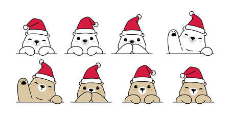 Bear Christmas polar icon vector santa claus hat cartoon character gift illustration doodle design