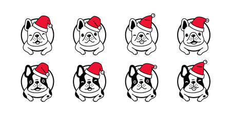 dog vector Christmas french bulldog Santa Claus hat puppy pet icon character cartoon symbol tattoo stamp scarf illustration designのイラスト素材