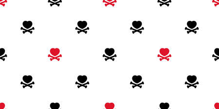 heart seamless pattern valentine skull crossbones vector doodle cartoon tile background repeat wallpaper gift wrapping paper scaef isolated illustration designのイラスト素材
