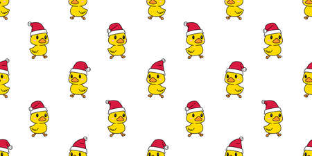 duck seamless pattern christmas santa claus hat rubber duck walking shower bathroom toy chicken bird vector pet scarf gift wrapping paper cartoon animal doodle tile wallpaper repeat background illustrのイラスト素材