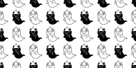 cat seamless pattern Halloween spooky ghost japan pumpkin kitten cartoon vector pet repeat wallpaper scarf isolated tile background gift wrapping paper character doodle illustration designのイラスト素材