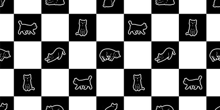 cat seamless pattern kitten calico checked breed neko vector dog pet cartoon character repeat wallpaper tile background scarf isolated illustration doodle designのイラスト素材