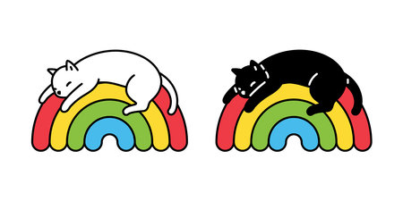 cat vector kitten calico icon rainbow sleeping pet breed character cartoon neko doodle illustration symbol designのイラスト素材