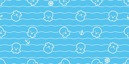 octopus seamless pattern squid fish vector wave anchor helm sea salmon tuna shark dolphin doodle icon cartoon ocean sea pet animal repeat wallpaper tile background scarf isolated illustration doodle dのイラスト素材