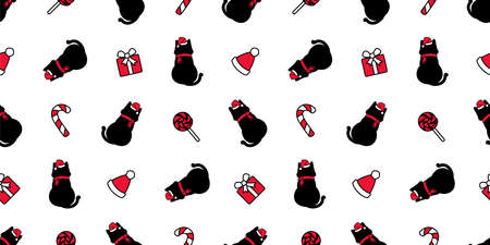 cat seamless pattern christmas santa claus kitten calico sitting vector neko dog pet cartoon...