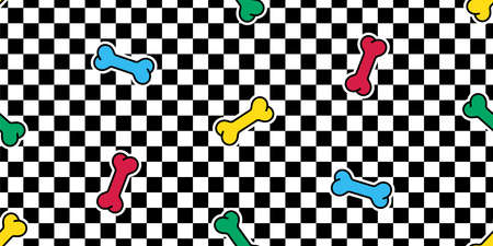 dog bone seamless pattern footprint checked french bulldog vector puppy pet breed cartoon doodle repeat wallpaper tile background illustration design isolatedのイラスト素材