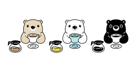 Bear vector polar bear icon  coffee cup tea teddy baby cartoon character symbol doodle animal illustration design isolatedのイラスト素材