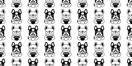 dog seamless pattern french bulldog coffee cup tea vector pet puppy breed cartoon repeat wallpaper doodle tile background illustration design isolatedのイラスト素材