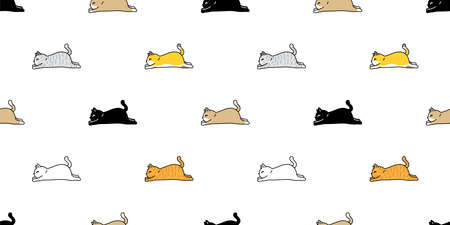 cat seamless pattern calico kitten vector neko running sleeping breed character cartoon pet scarf isolated tile background repeat wallpaper animal doodle illustration designのイラスト素材