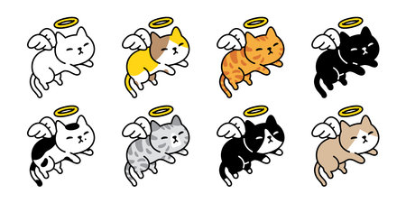 cat vector icon calico angel kitten cupid valentine breed cartoon character logo symbol illustration doodle isolated clip art designのイラスト素材