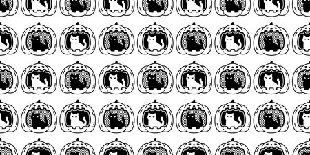 cat seamless pattern pumpkin Halloween kitten calico vector tile background scarf isolated gift wrapping paper repeat wallpaper cartoon character illustration designのイラスト素材