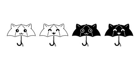 cat vector umbrella kitten icon calico rain halloween cartoon character logo pet symbol doodle illustration design clip artのイラスト素材