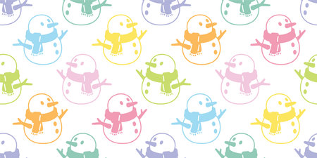 Snowman seamless pattern Christmas Santa Claus scarf isolated tile background repeat wallpaper gift wrapping paper pastel illustration designのイラスト素材