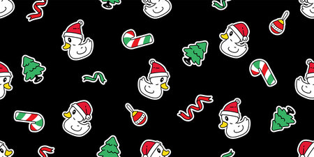 duck seamless pattern christmas tree santa claus hat ribbon bird goose chicken vector cartoon pet...