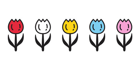 tulip flower icon  cartoon character plant vector leaves garden forest illustration doodle isolated designのイラスト素材