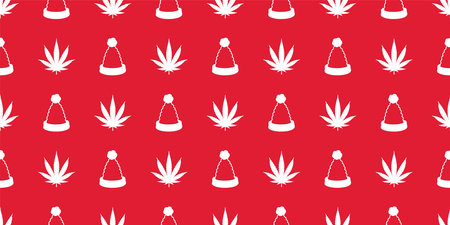 Weed seamless pattern christmas santa claus hat Marijuana vector cannabis leaf scarf isolated plant flower repeat wallpaper tile background illustration designのイラスト素材