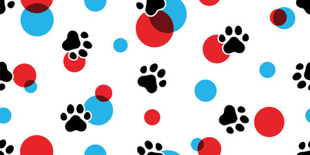 dog paw seamless pattern polka dot rgb color footprint french bulldog vector puppy food pet toy breed cartoon doodle repeat wallpaper tile background illustration design isolatedのイラスト素材