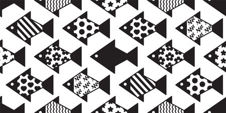 fish Seamless pattern vector salmon tuna Tangram dolphin shark cartoon pet whale sea ocean repeat wallpaper tile background gift wrapping paper animal illustration doodle design scのイラスト素材