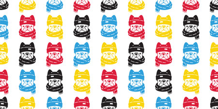 dog seamless pattern french bulldog knitting hat scarf christmas pet puppy doodle vector rgb color cartoon gift wrapping paper tile background repeat wallpaper scarf isolated illusのイラスト素材