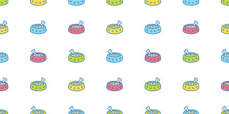 Dog bowl seamless pattern vector pet bone puppy food french bulldog paw icon cartoon gift wrapping paper scarf isolated tile background repeat wallpaper design clip artのイラスト素材