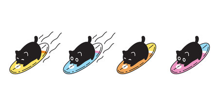 cat vector calico kitten surfboard surf beach sport icon logo pet face head breed cartoon character doodle symbol stamp design animal illustration isolatedのイラスト素材