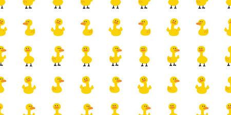 duck seamless pattern rubber duck shower bathroom toy chicken bird vector pet wrapping paper doodle cartoon animal farm tile wallpaper repeat background scarf isolated illustrationのイラスト素材
