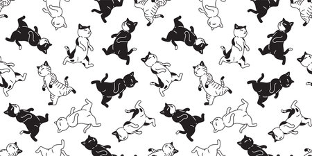 cat seamless pattern walking kitten running neko vector cartoon character pet breed gift wrapping paper tile background repeat wallpaper animal doodle illustration design scarf isoのイラスト素材
