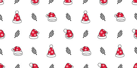 Christmas hat seamless pattern vector Santa Claus snowflake tree leaf cartoon gift wrapping paper tile background repeat wallpaper illustration scarf isolated designのイラスト素材