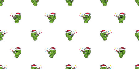cactus seamless pattern christmas santa claus hat vector candy cane Desert flower cartoon gift...