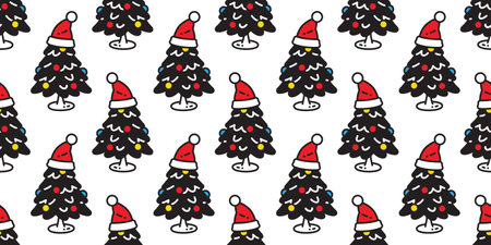 christmas tree seamless pattern Santa Claus hat vector cartoon color ball doodle gift wrapping paper...