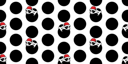 dog seamless pattern french bulldog Santa Claus hat Christmas sleeping vector cartoon polka dot puppy pet doodle tile background gift wrapping paper repeat wallpaper illustration sのイラスト素材
